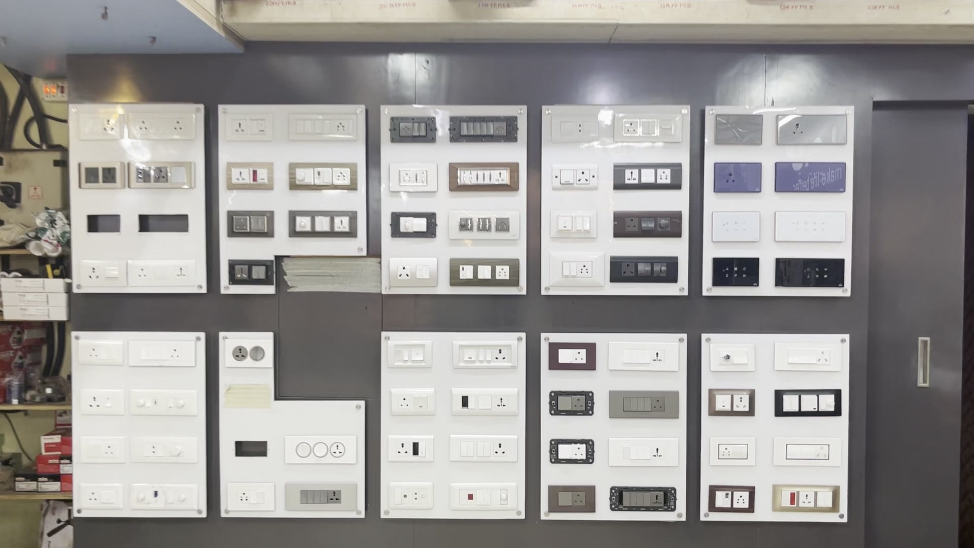 Modular switches and cover plates displayed on the switch wall